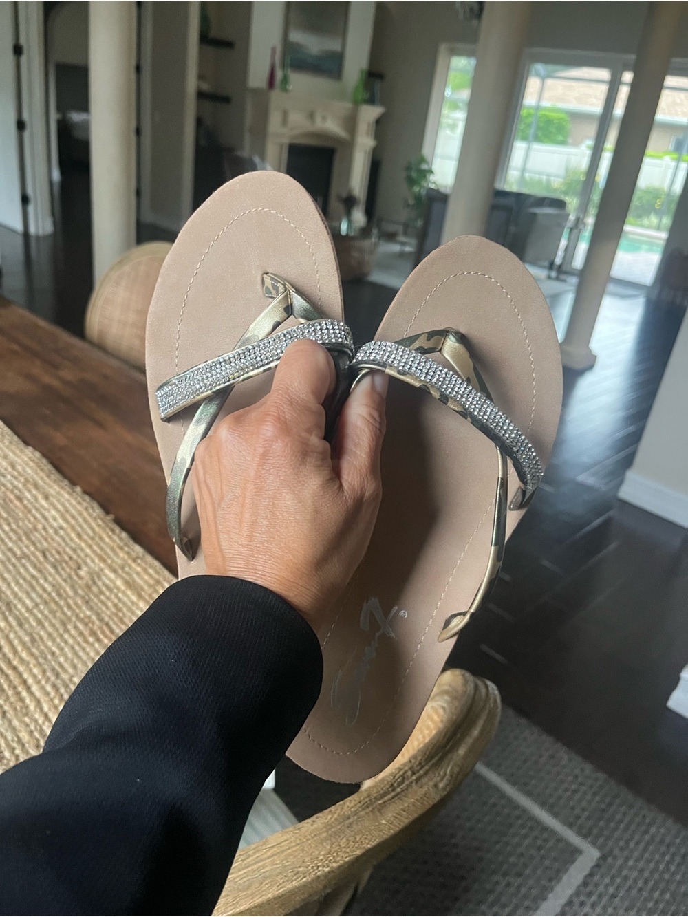 Sandals Seven7 Taupe with Rhinestone T-Strap